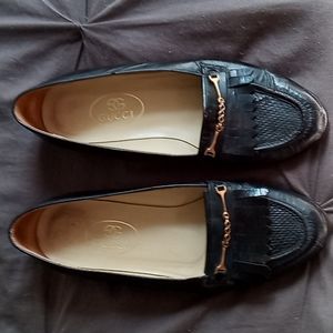 Gucci Vintage Loafers with fringe, and gold bar embellishments